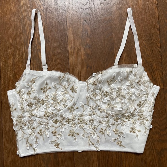 Gorgeous Gold Embroidered Floral Crop Top Bustier - Picture 3 of 7